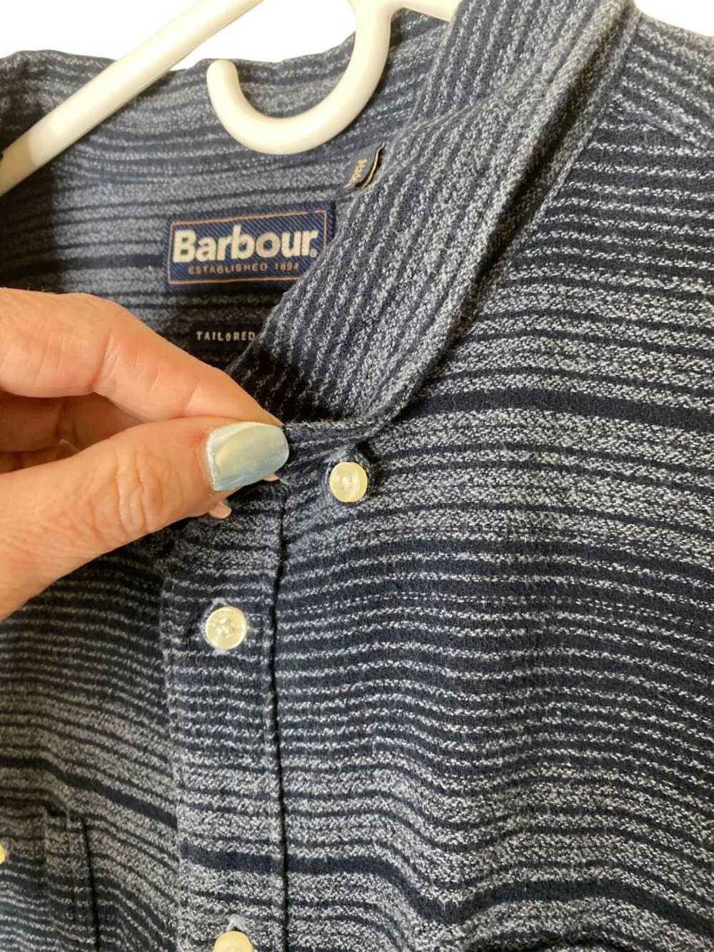 Barbour Plockton Tailored Fit Shirt Mens XL Blue Striped Cotton Button Down - Picture 10 of 13